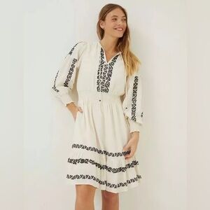 Fat Face United Kingdom | Women’s Cream Linen Blend Devin Long Sleeve Dress sz 6